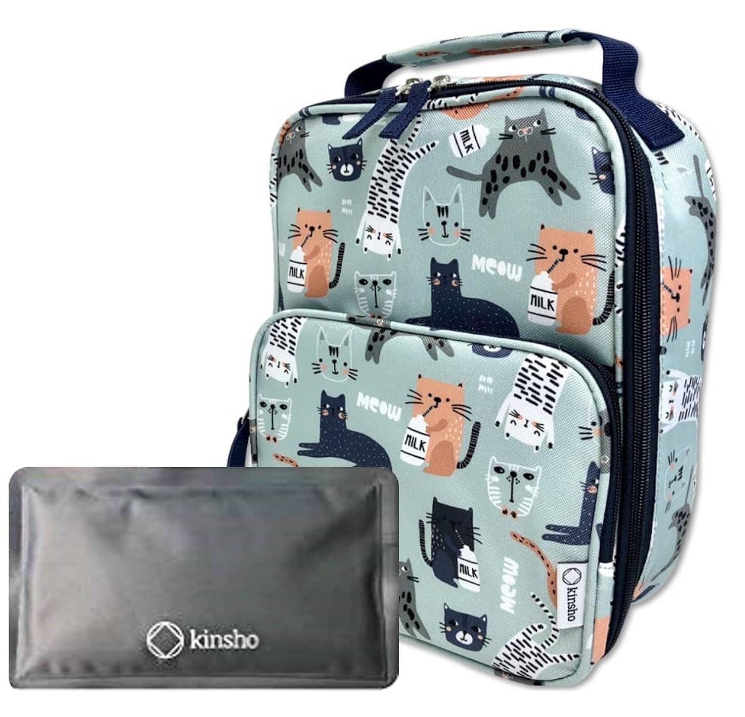 kinsho Cat Lunch Box with Ice Pack for Girls Women Cute Insulated Bag for Tween High School Girl