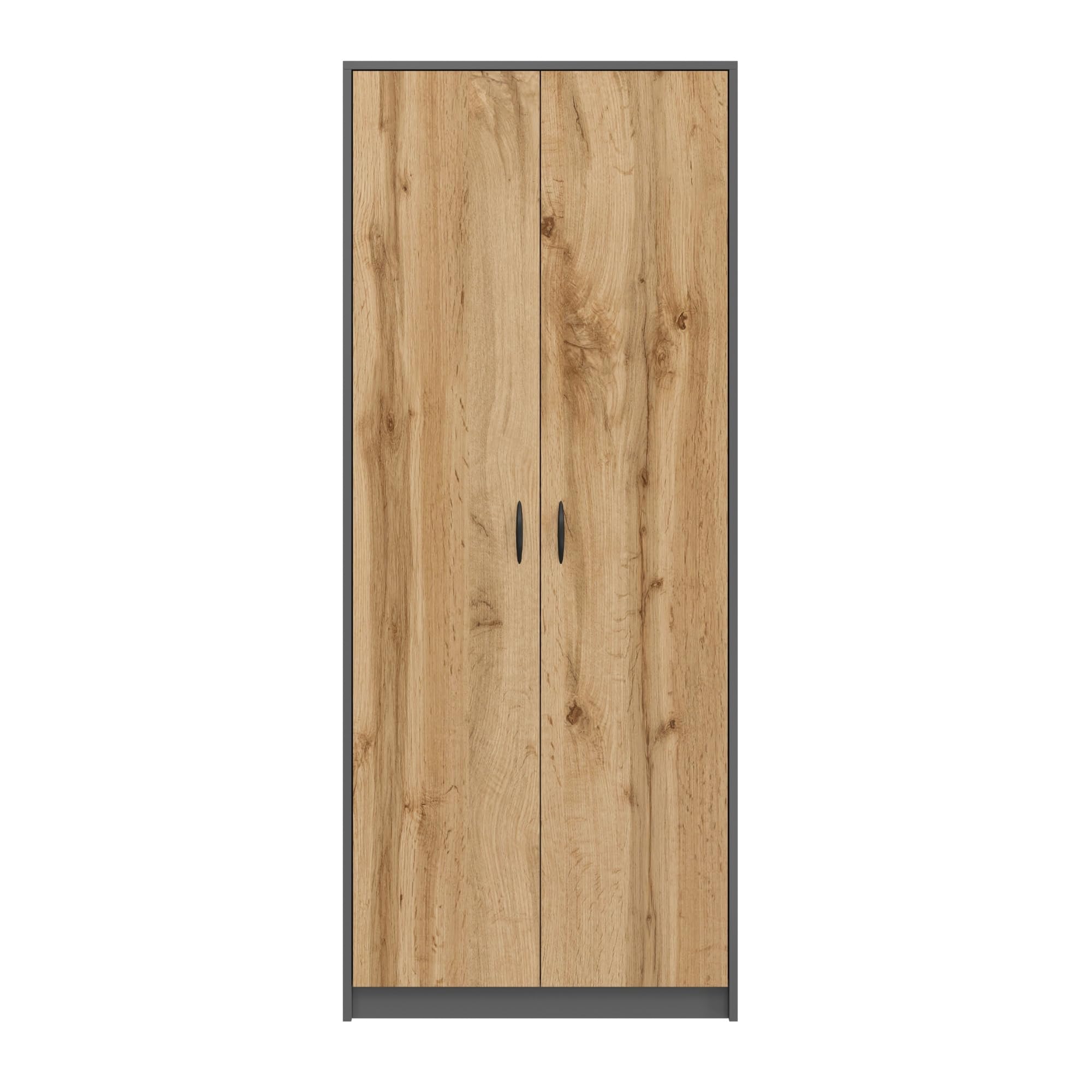 Home Collective Armoire Multi-usages Anthracite-chêne 74 cm L x 180 cm H avec 6 étagères et Compartiment supplémentaire, Rangement en Bois pour Chambre, Bureau ou Couloir