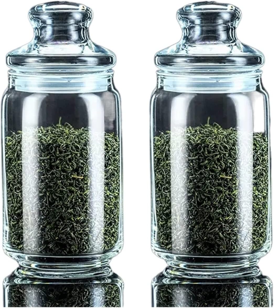 Tea Canister Set of 2 Round Glass Jar Tea Tins Coffee Tins with Airtight Lids Smooth and Transparent Glass Jars Coffee Pasta Sugar Tea Snack Nuts Cookie Jar Airtight Tin(500ML)