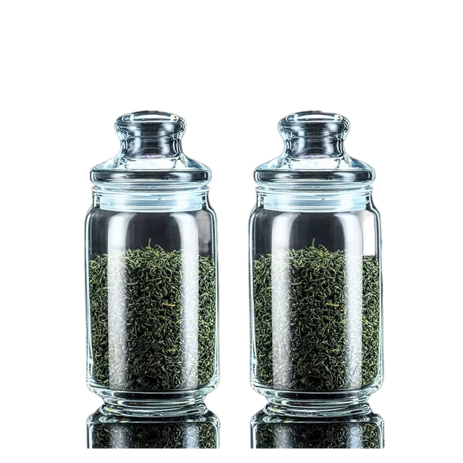 Hhaoran-9868 Ceramic Tea Canister Set of 2 Round Glass Jar Tea Tins Coffee with Airtight Lids Smooth and Transparent Jars Pasta Sugar Snack Nuts Cookie Food Canisters for Kitchen(500ML)