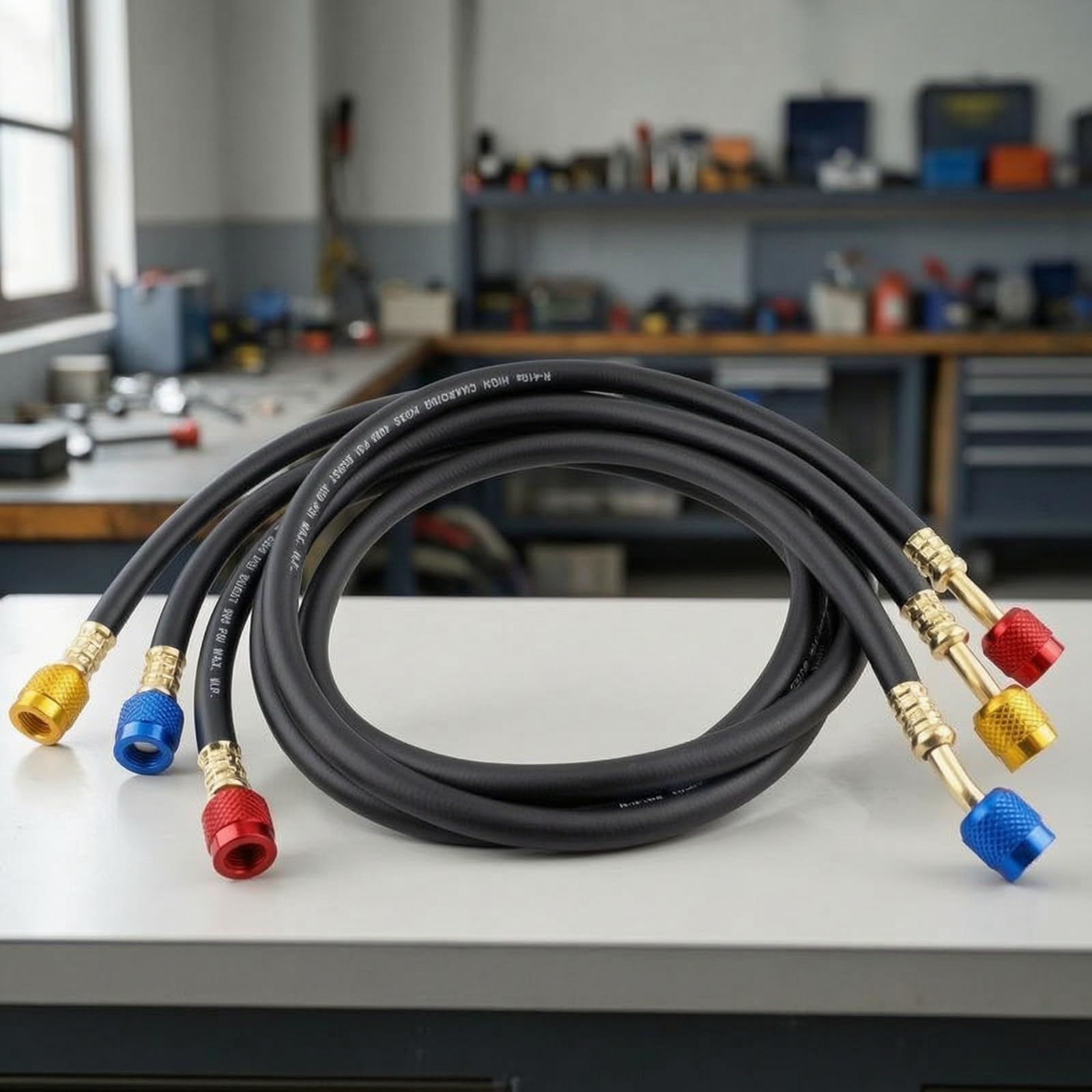 Hose Tubo Servizio Climatizzazione Refrigerazione Auto Manometri Gomma E Ottone Tenuta Antiperdita Pressione 800 Psi Adatto per Ricarica Evacuazione Controllo Pressione, 3m