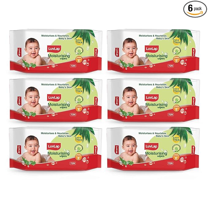 LuvLap Paraben Free Extra Thick Baby Wipes with Aloe Vera (72 Wipes/Pack, Pack of 6)