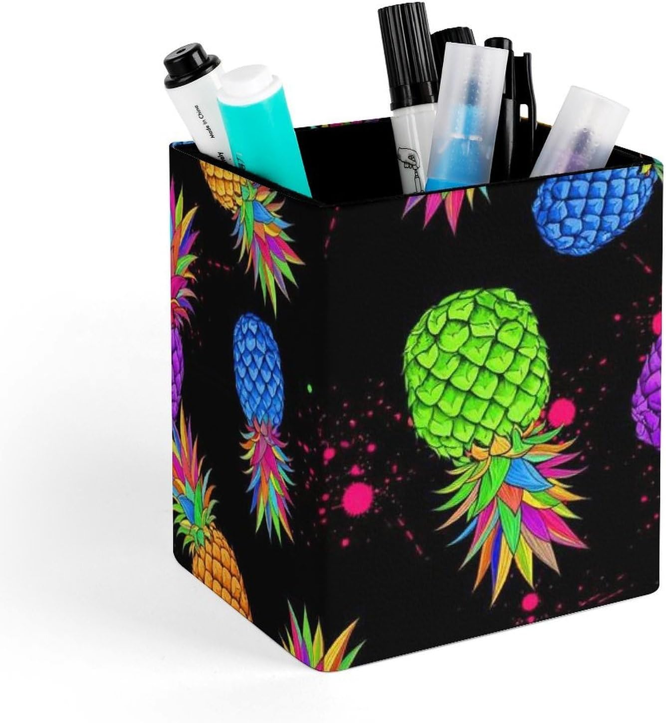 Men's Fashion Pencil Pen Holder Cup, Waterproof Office Supplies, Waterproof Multifunctional Office Supplies Colorful Watercolor Splash Ink Pineapple