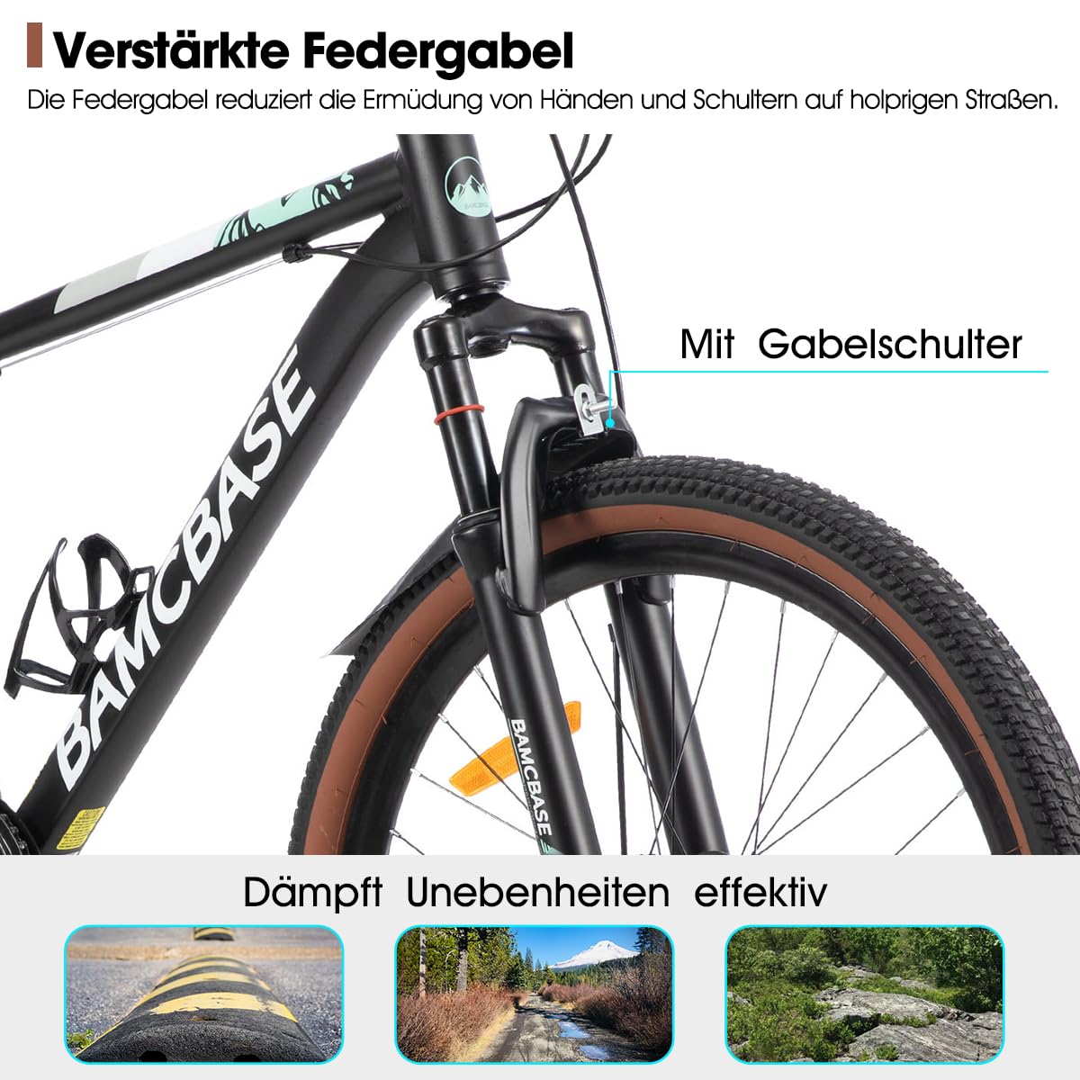 HILAND Bloomer Rower górski 26", MTB, męski i damski, 7-biegowy rower z mechanicznym hamulcem tarczowym, aluminiowa rama Hardtail, uniseks, dla dorosłych, czarny