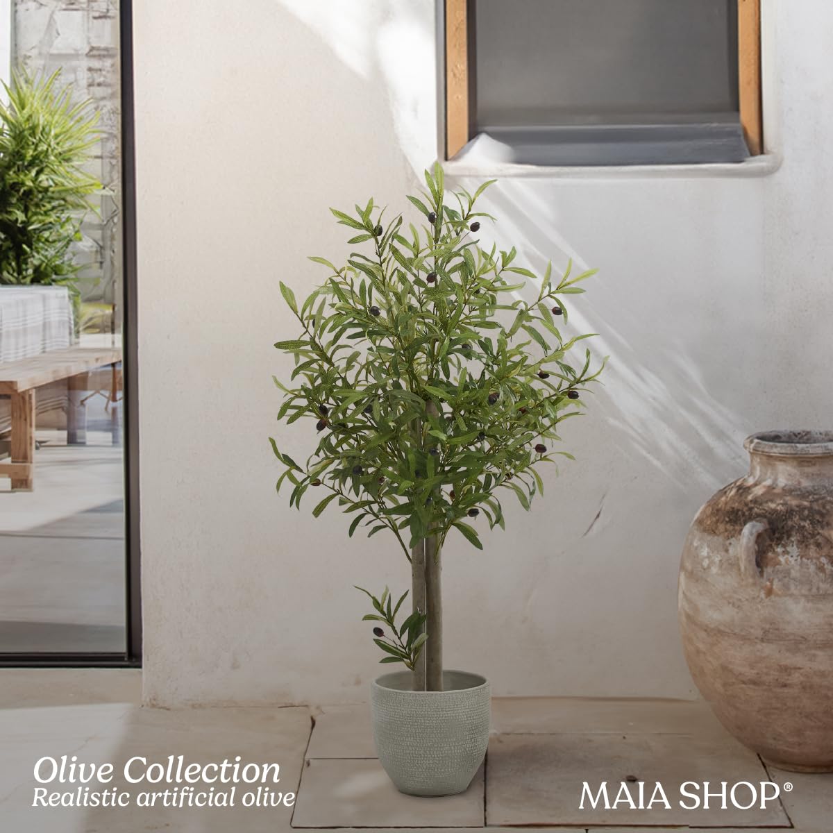 Maia Shop | Sztuczna oliwka | Dekoracyjne sztuczne rośliny | Wymiary: 105 x 60 cm | Realistyczna sztuczna roślina | Drzewa owocowe | Idealny do dekoracji