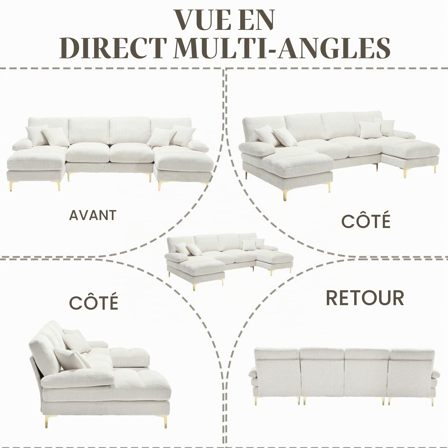 YEHTOKHOME Canapé modulable Moderne avec Fauteuil,canapé en U avec Pieds métalliques et Coussins,canapé 4 Places pour Salon,Chambre à Coucher et Bureau,Chenille (Beige)