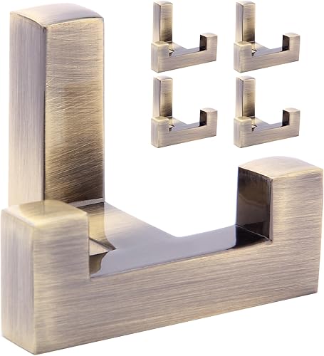 Paquete de 5 ganchos de pared resistentes con tornillo, gancho doble retro para abrigos, bufandas, bolsos, toallas, llaves, sombreros, tazas (bronce)