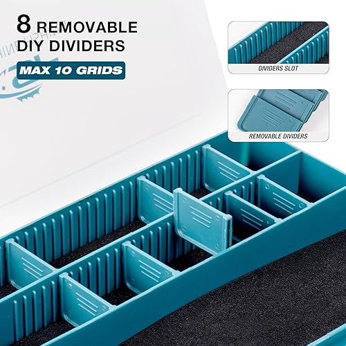 Miniatura 3 de SF Bandeja de aparejos de pesca, 3600 hilos, doble hebilla, caja organizadora de almacenamiento de plástico abierto con divisores extraíbles,