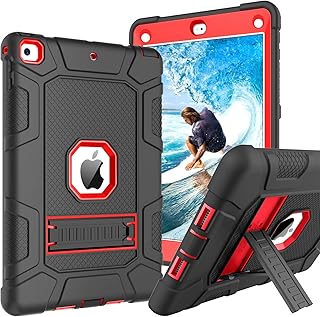 iPad Case 2018 9.7 inch iPad Case 2017 9.7 inch Stand GUAGUA Shockproof Heavy Duty Three Layer High Impact Full-Body Rugged Bumper Protective Tablet Case for iPad 6th Generation iPad 9.7 2018/iPad 5th Generation iPad 9.7 2017,Black/Red