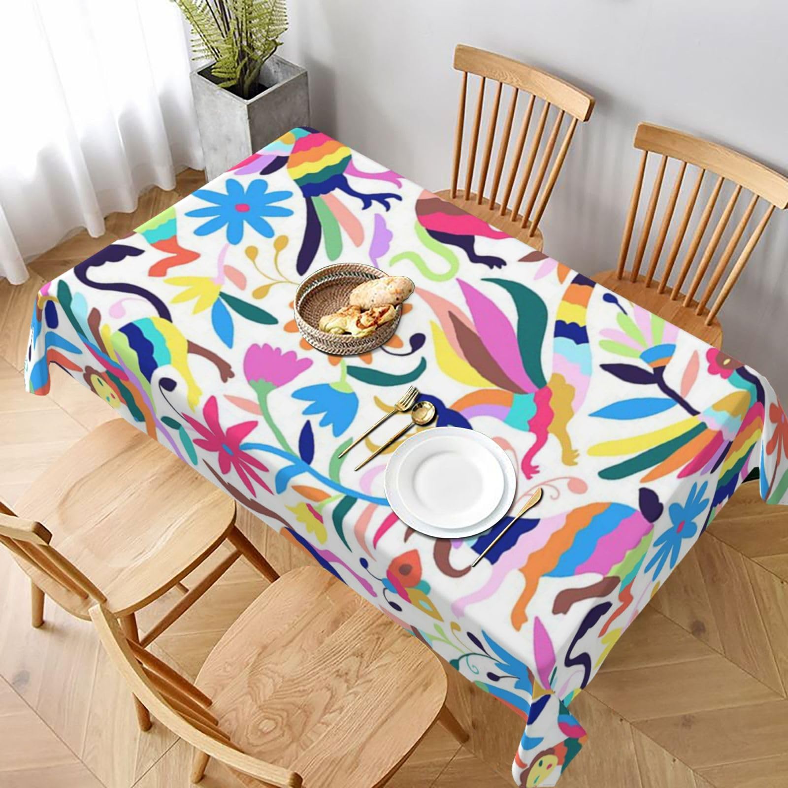BNVSADC Mexican Otomi Animals Printed Rectangle Tablecloth 228x152 CM, Water Resistant Polyester Table Cloth Decorative Fabric Table Covers for Kitchen Dining Table Parties Camping
