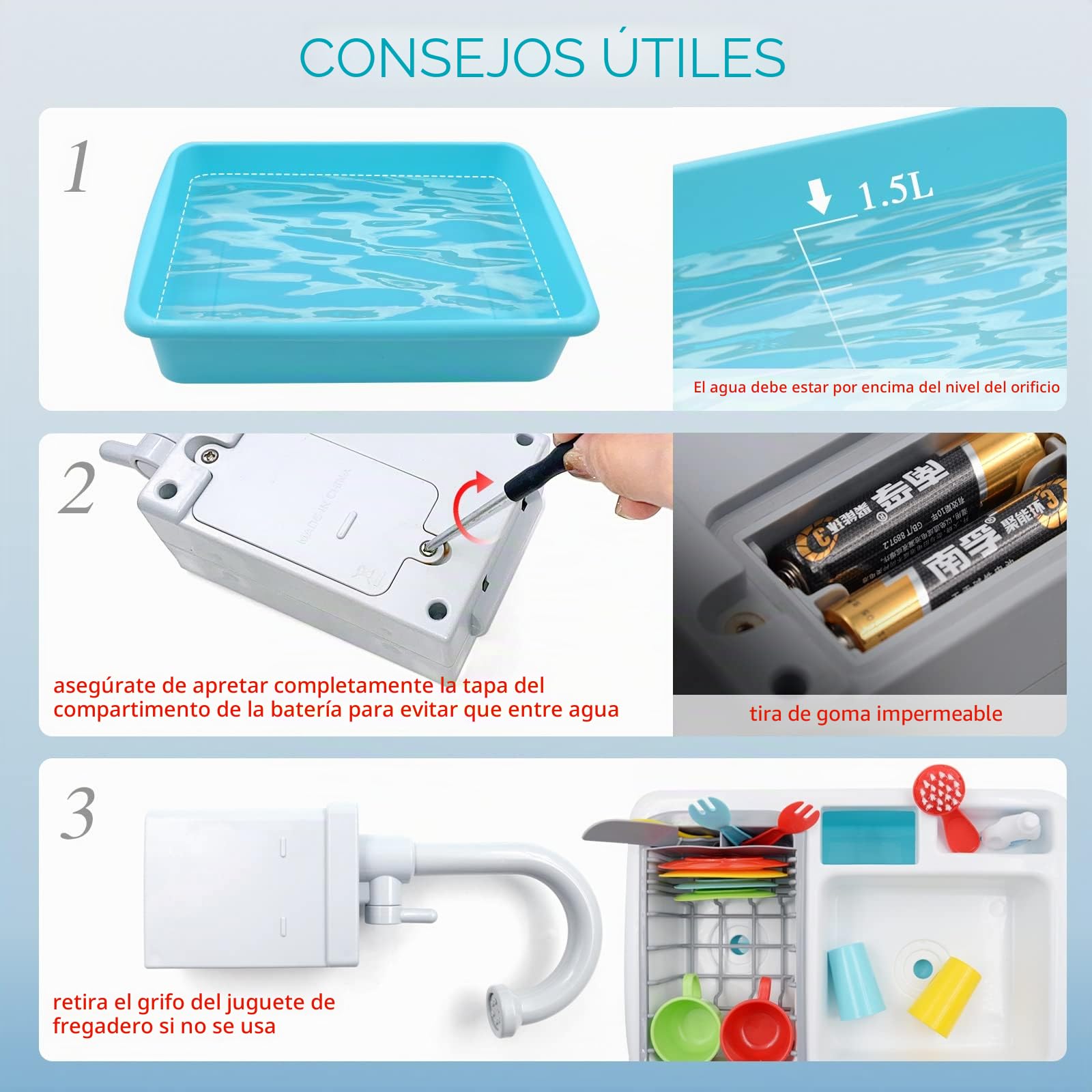Acelane Fregadero de cocina electrónico fregadero juguete para lavar platos Accesorios de cocina para niños Juego de juegos de imitación para aprender