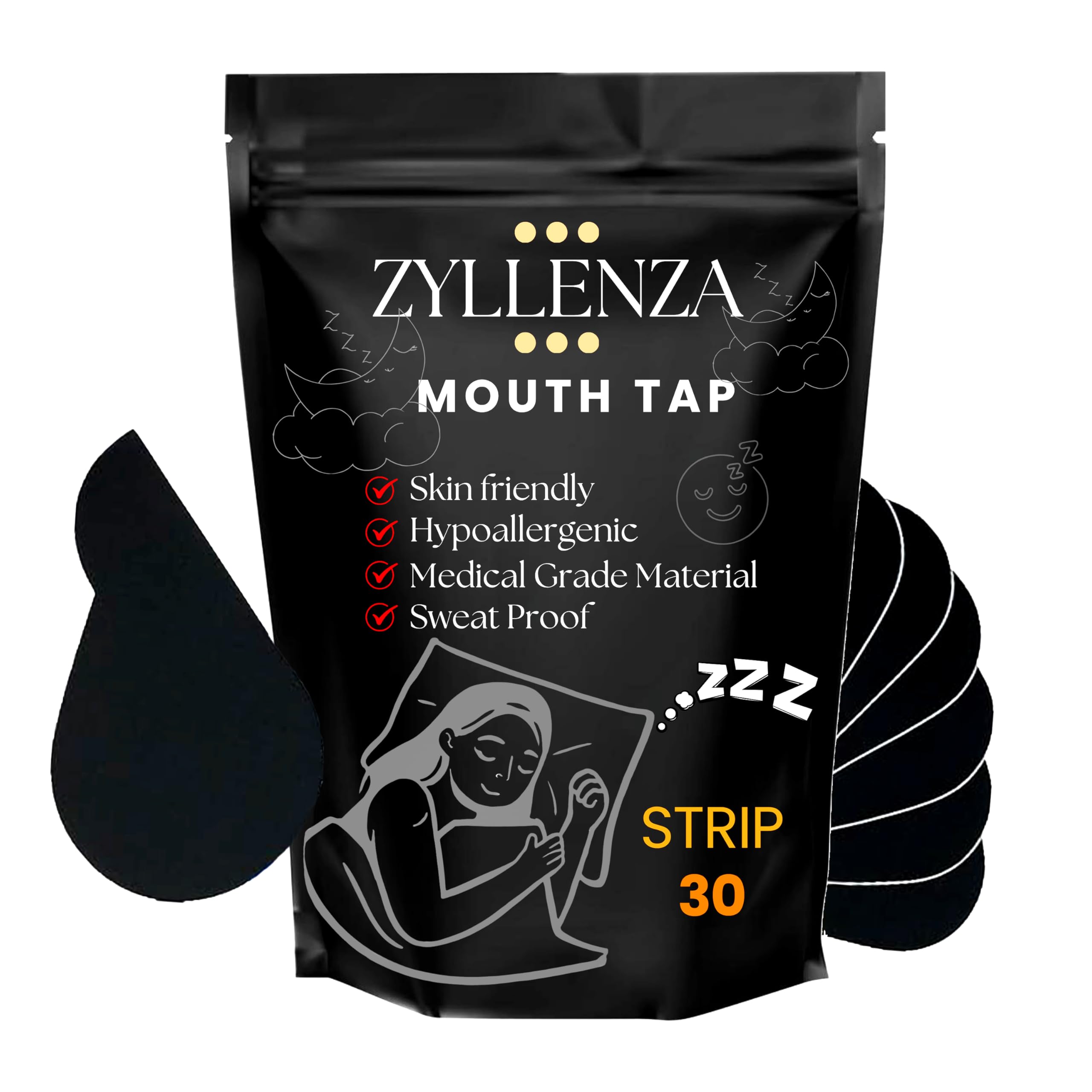 Peace&Quiet 30-Conut for Sleep Anti-Snore Mouth Tape Mute Snoring Tape for Mouth Breathing Sleep Mouth Tape Improves Breathing Abnormalities Safe Adhesive Pre-cut Anti-Snore Mouth Tape for Kids Adults (Black)