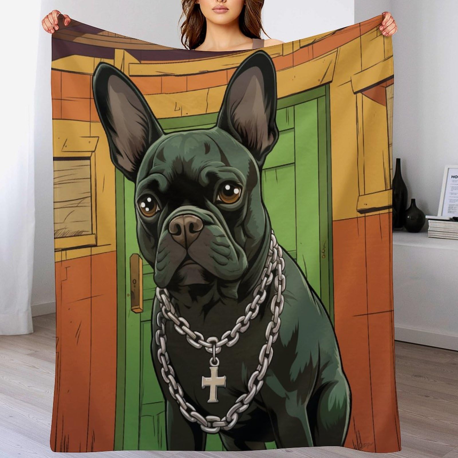 Couverture polaire flannel moelleuse French BullChien jeté de lit chaud