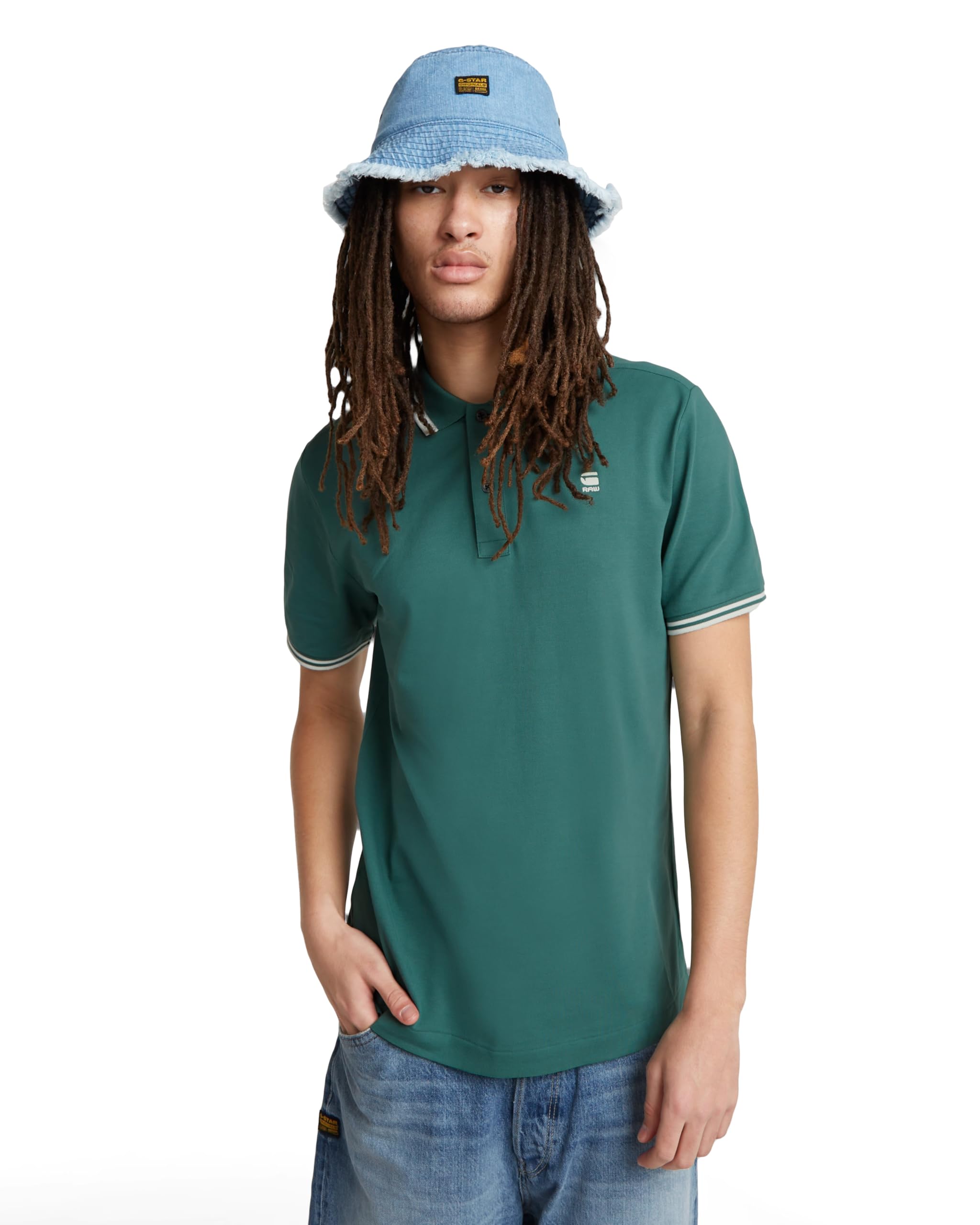 G-Star Men's Dunda Slim Stripe Polo , Green (blue spruce D17127-5864-G282), XS