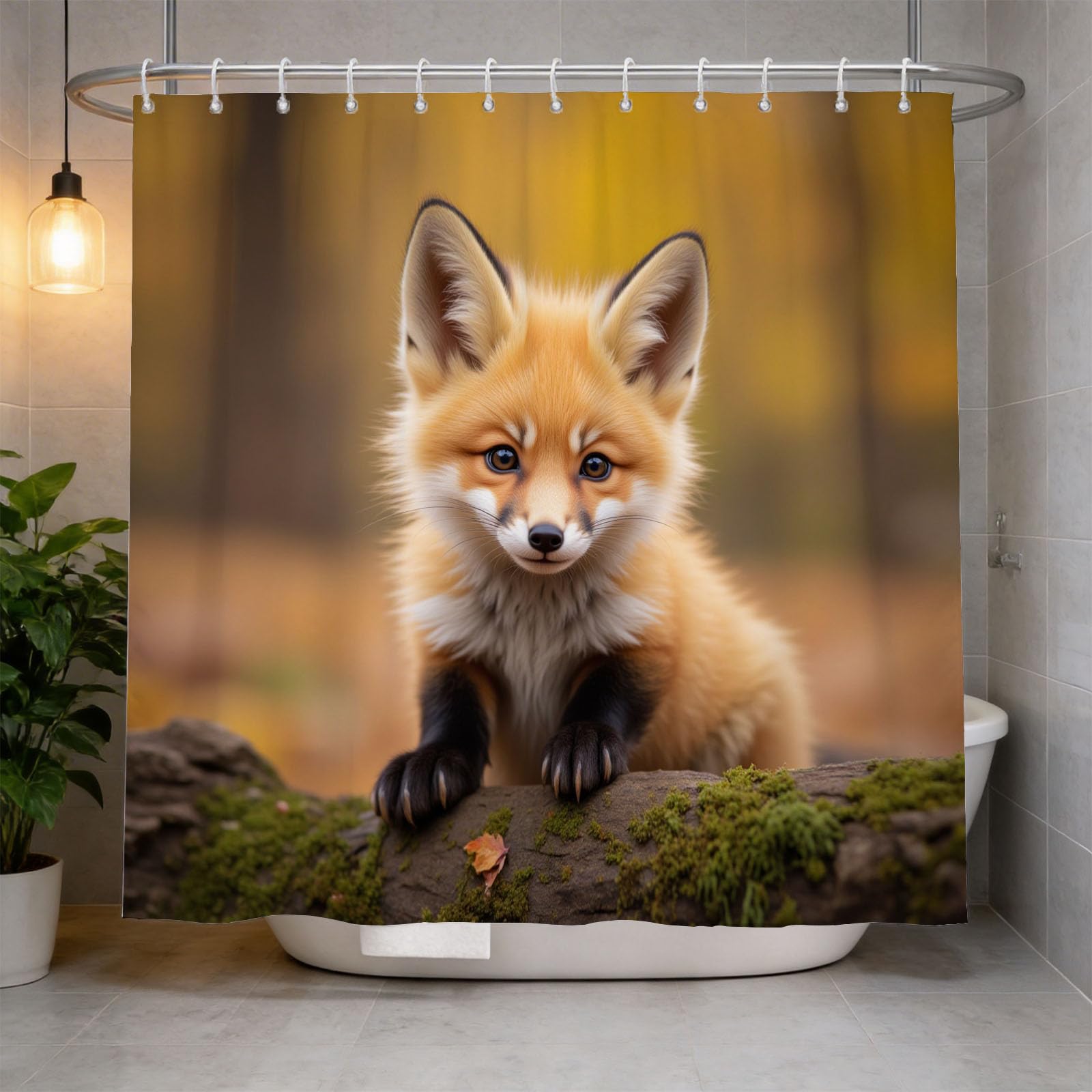 Hongduo 3D Foxes Shower Curtain for Stalls Bathtubs Animal Bathroom Decor Shower Curtain Set Polyester Fabric Waterproof 180x200cm/71X79 Inch with Hooks