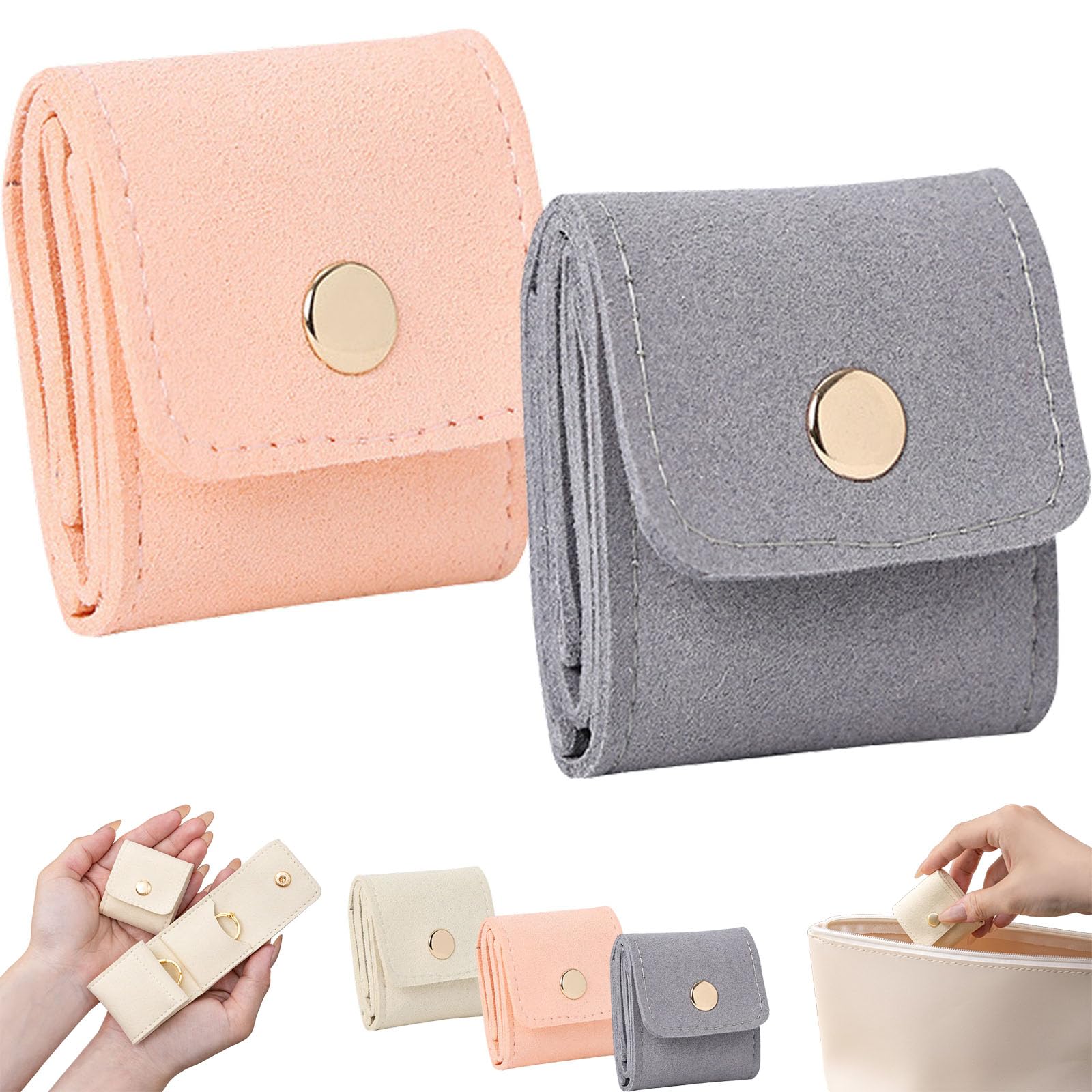 Tinycious/Gem-Hanbss Mini Travel Jewelry Bag, Auxiliaryn Jewelry Organizers and Storage, Foldable Multifunctional Portable Travel Jewelrys Pouch With Buckle (2PCS-2)