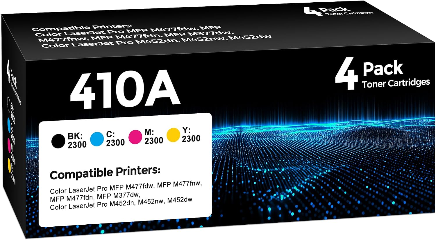 W.L.M 410X Toner Cartridges 4 Pack Replacement for HP 410X 410A High Yield Toner Work with Color Laser Jet Pro MFP M477fdw M477FNW M452dn M452 MFP M377 Pro M477 M452 | CF410X CF411X CF412X CF413X