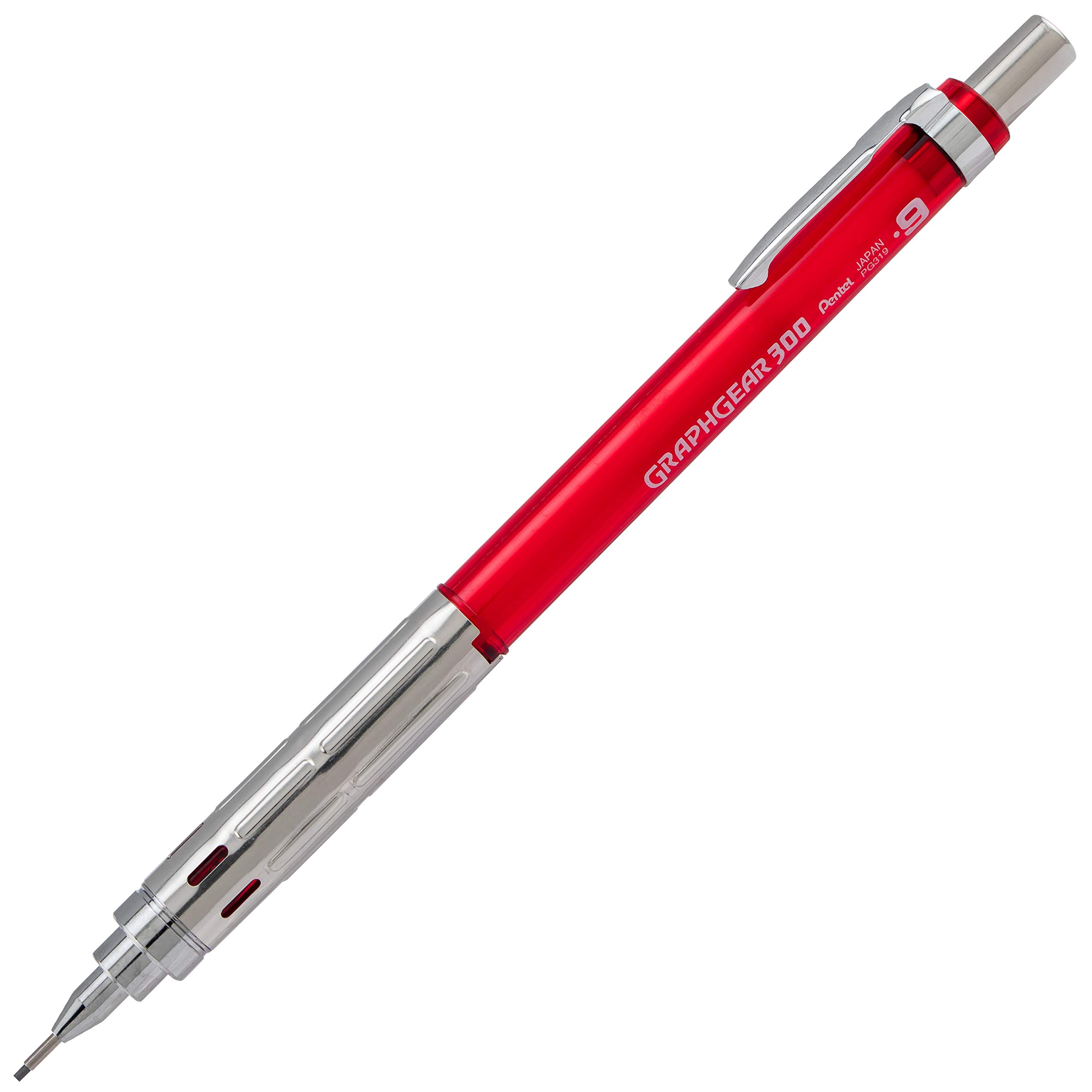 Pentel GraphGear 300 - Matita meccanica, confezione da 12 matite, rosso (0,9 mm)