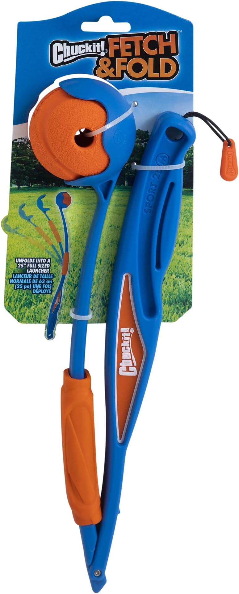 Chuckit! Fetch & Fold Dog Ball Launcher Pick Up and Throw Hands Free Play Convenient Travel Toy With Rubber Fetch Ball, Multi