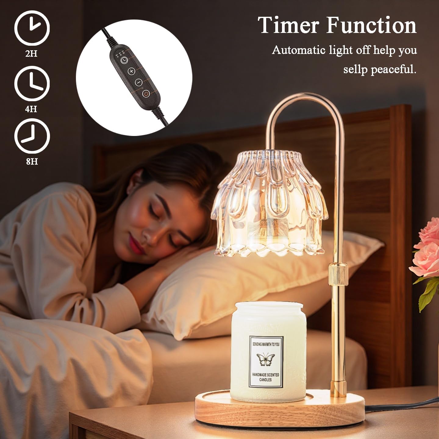 Candle Warmer Lamp with Timer - Height Adjustable Dimmable Table Lights No Flame Heat Melt Wax - House Warming Gifts, Birthday Present for Women,Mothers Day Gifts(Champagne)