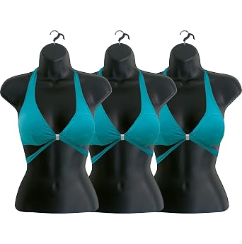 Female Mannequin Torso Hollow Back Body Stackable Dress Form with Hanging Hooks for Tshirt Display, Countertop, Craft Shows, Photos and Design, S-M Clothing Size Black, Set of 3