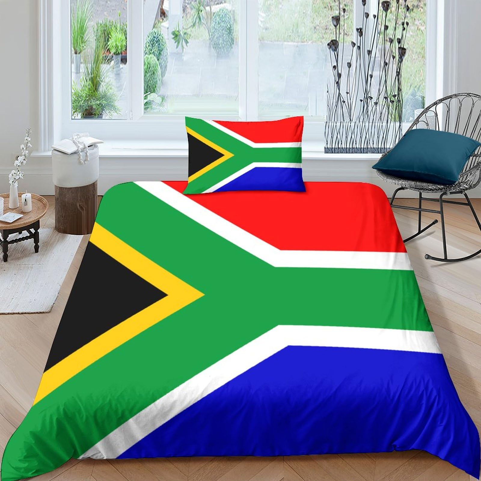 AAHARYA Flag of South Africa Duvet Cover, 3D Quilt Cover with Pillowcases, 100% Microfibre,National Flag Theme Bedding Set for Children Kids Adults Single（135x200cm）