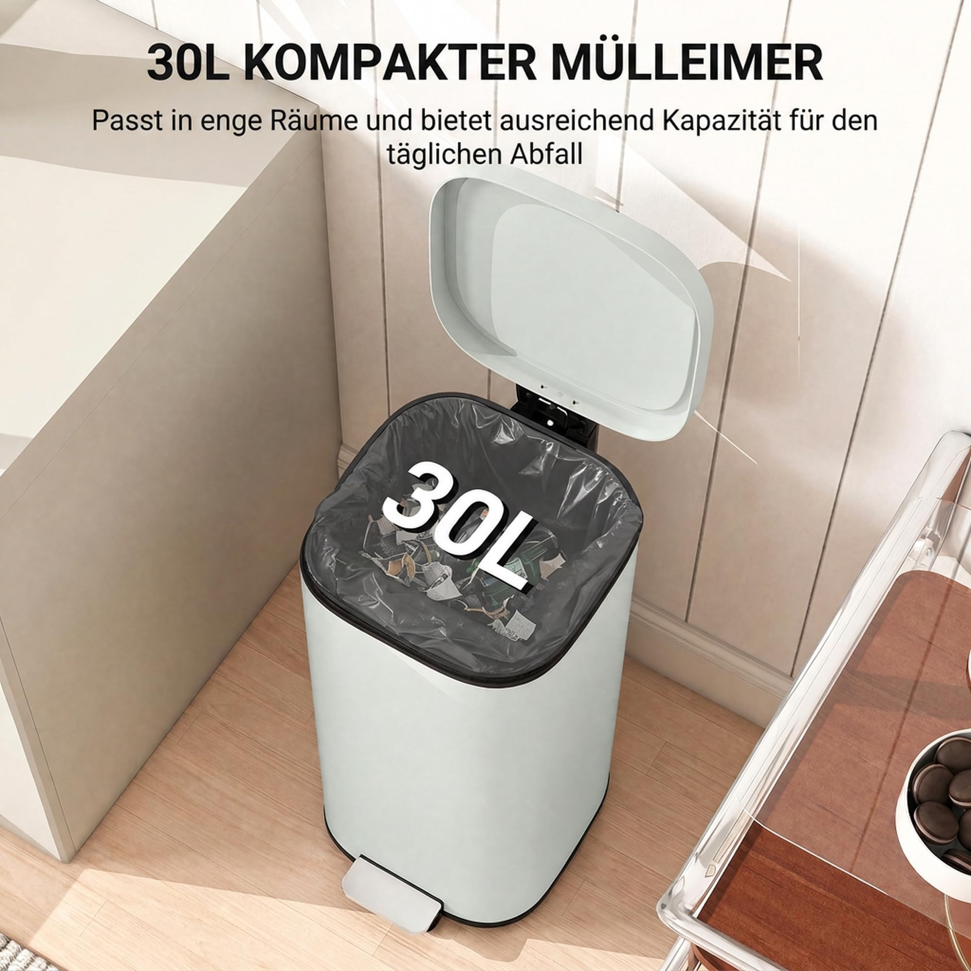 HOMCOM 30L Kosz kuchenny z pedałem i pokrywą, zielony