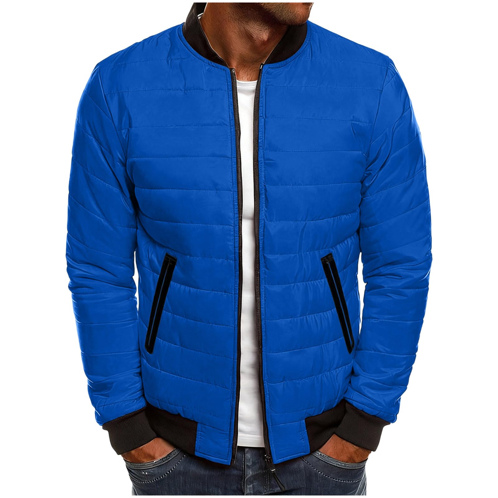 Générique Veste Homme Doudoune Legere Zippée sans Capuche Manteau Hiver Chaud Blouson Automne Grande Taille Vestes Décontractée Légère et Résistante Manches Longues Uni avec Poches Classique Jacket