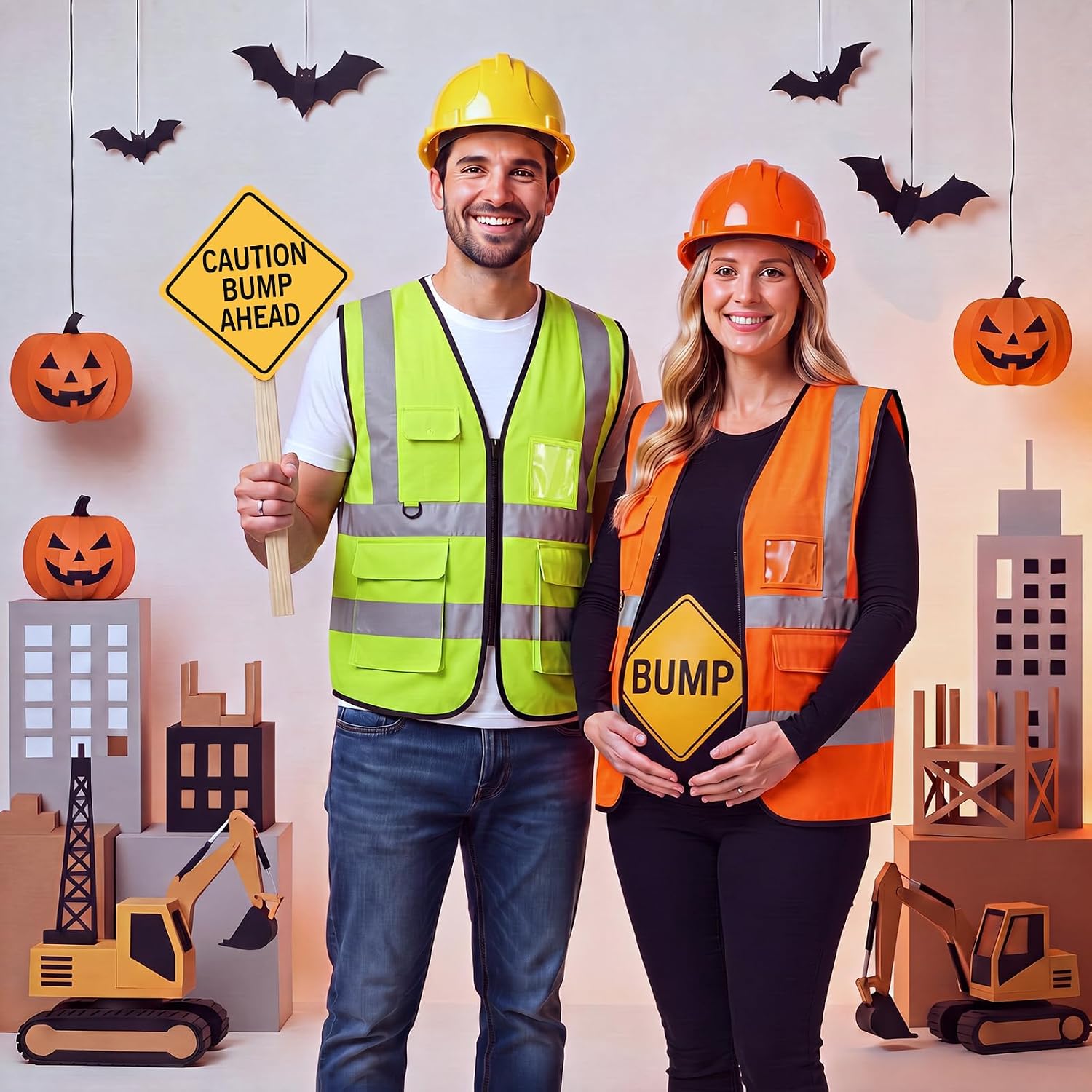 6 Pcs Pregnancy Halloween Construction Worker Couple Costume Accessories