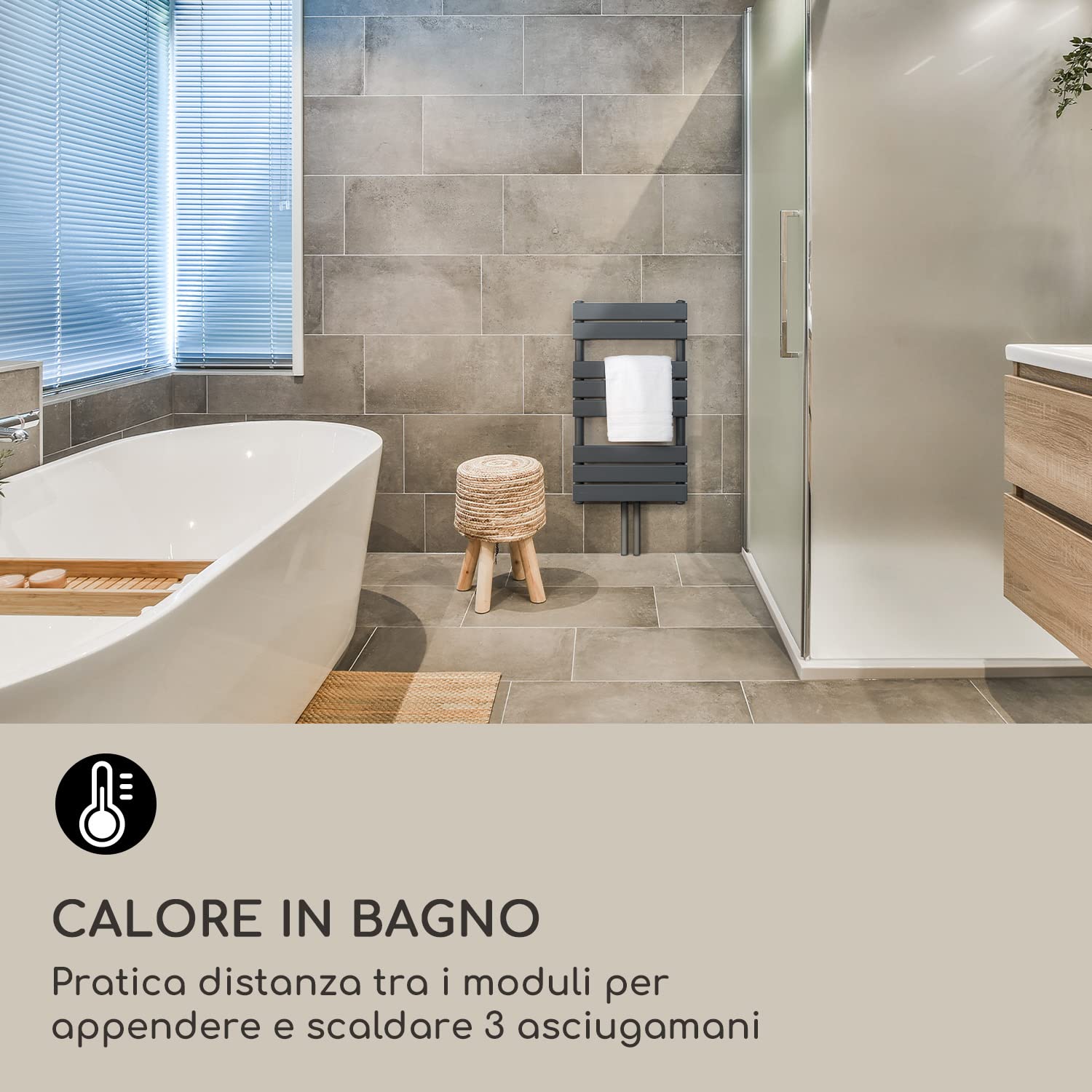 Blumfeldt Scaldasalviette Elettrico Bagno, Termoarredo Elettrico Bagno con Termostato, Radiatore ad Acqua Verticale da 355 W, Termosifone Silenzioso a Basso Consumo, Termosifone a Parete Ecologico