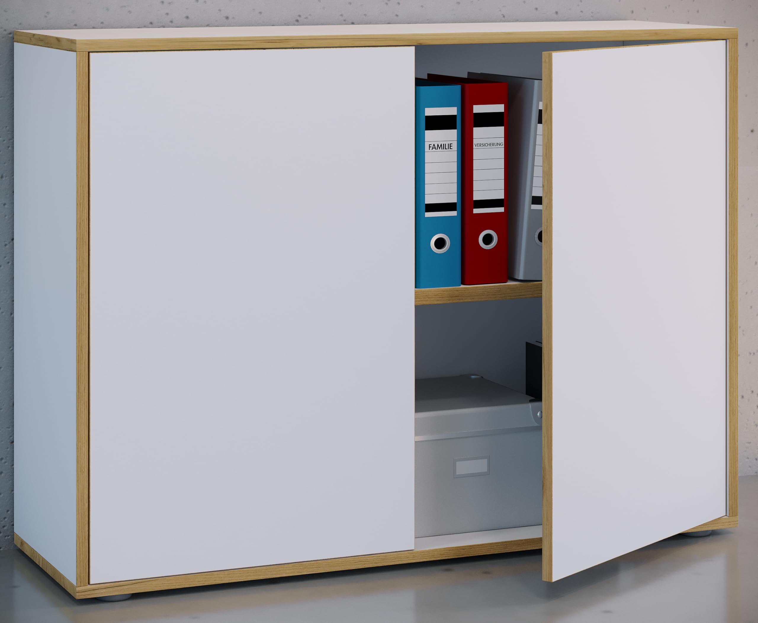 VCM Holz Büroschrank Ordner Aktenschrank Büromöbel Schrank Salia 2-Fach Breite 100 cm Drehtüren