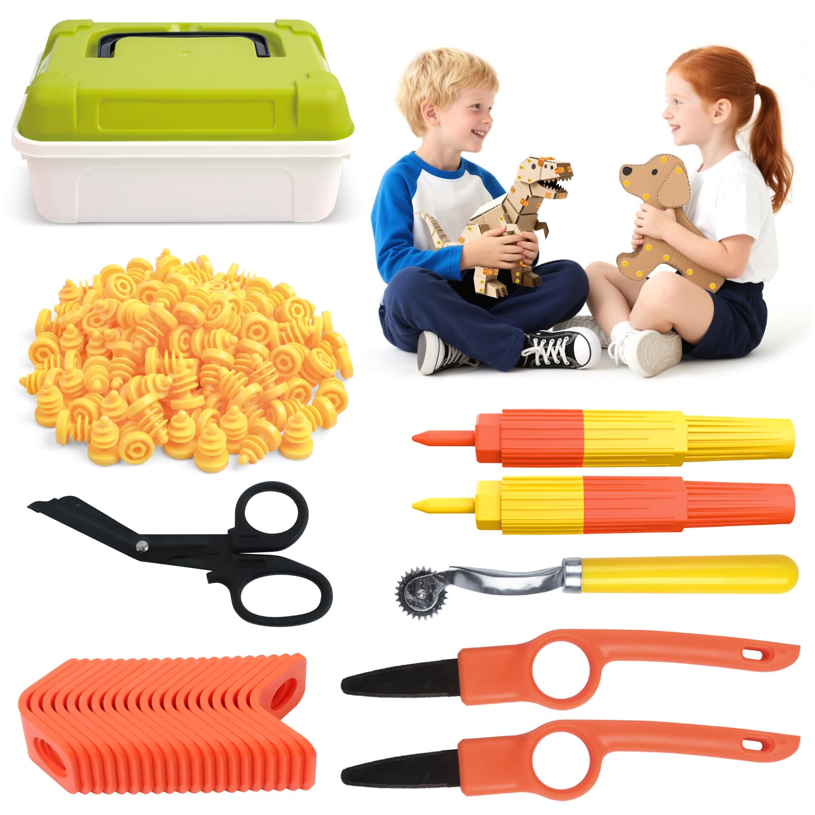Cardboard Construction Tool Kit for Kids with Cutter and Tools- 149 PCS Kids Building Set including Safe Serrated Cutter