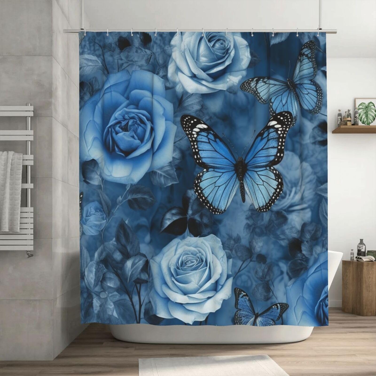 Rideau de douche en tissu épais haut de gamme motif rose bleue de dimensions 183 x 183 cm