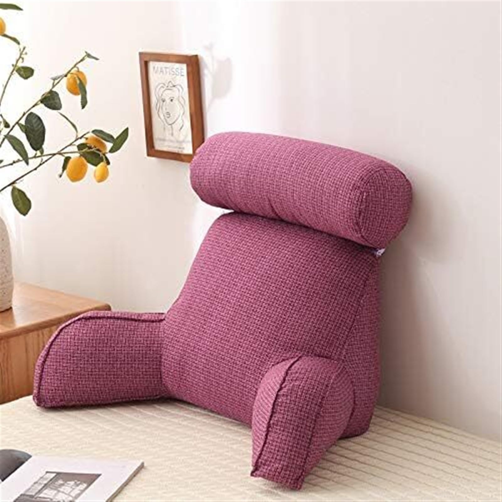 Uoxhfdh Purple Bed Rest Lumbar Support Cushion With Arm Breathable Seat Relax Pillow(Purple)