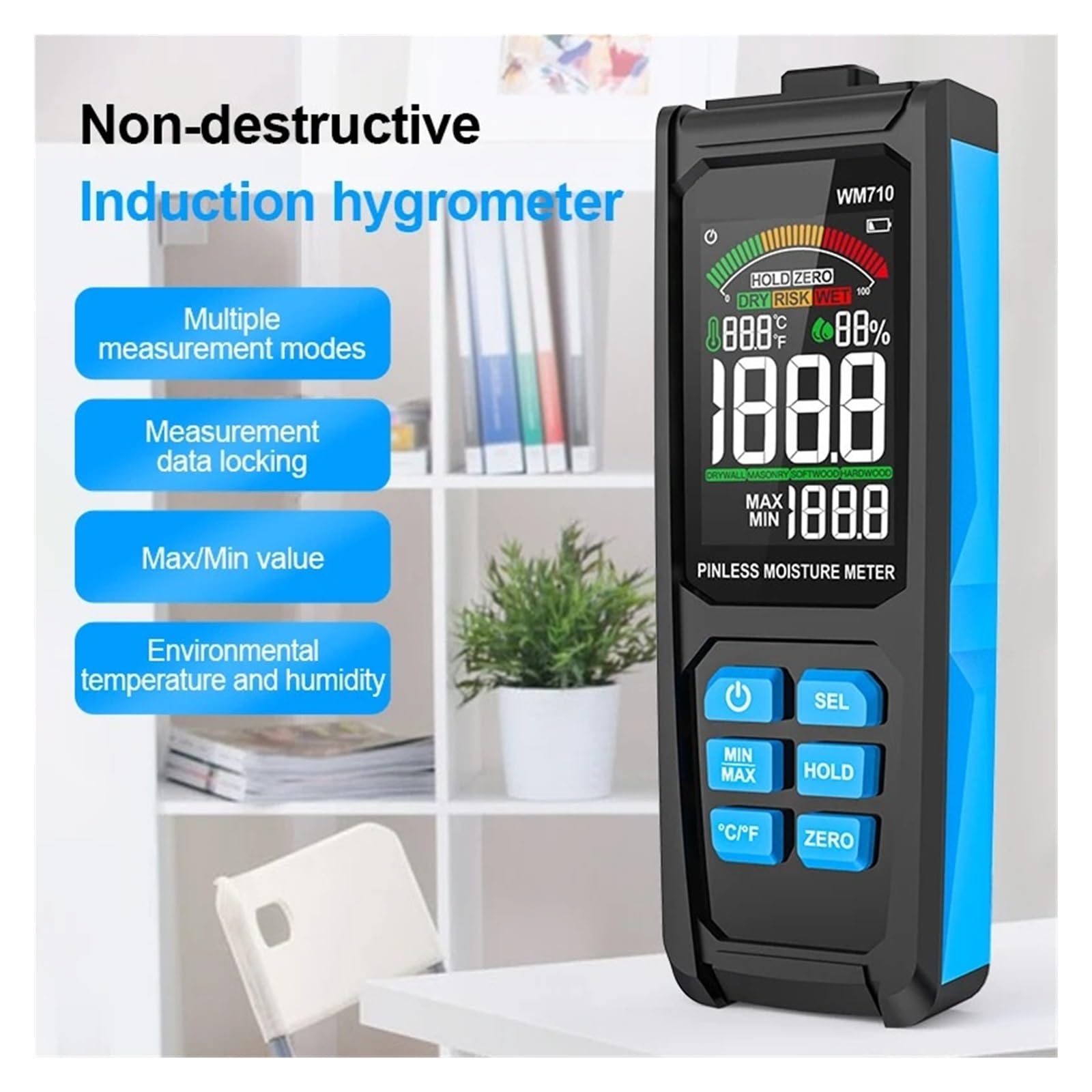 Cyfrowy Wilgotnościomierz Digital Wood Moisture Meter Non-destructive Inductive Hygrometer Analog Dual Display Ambient Temp Humidity Timber Damp Detector do Testowania Zawartości Wody