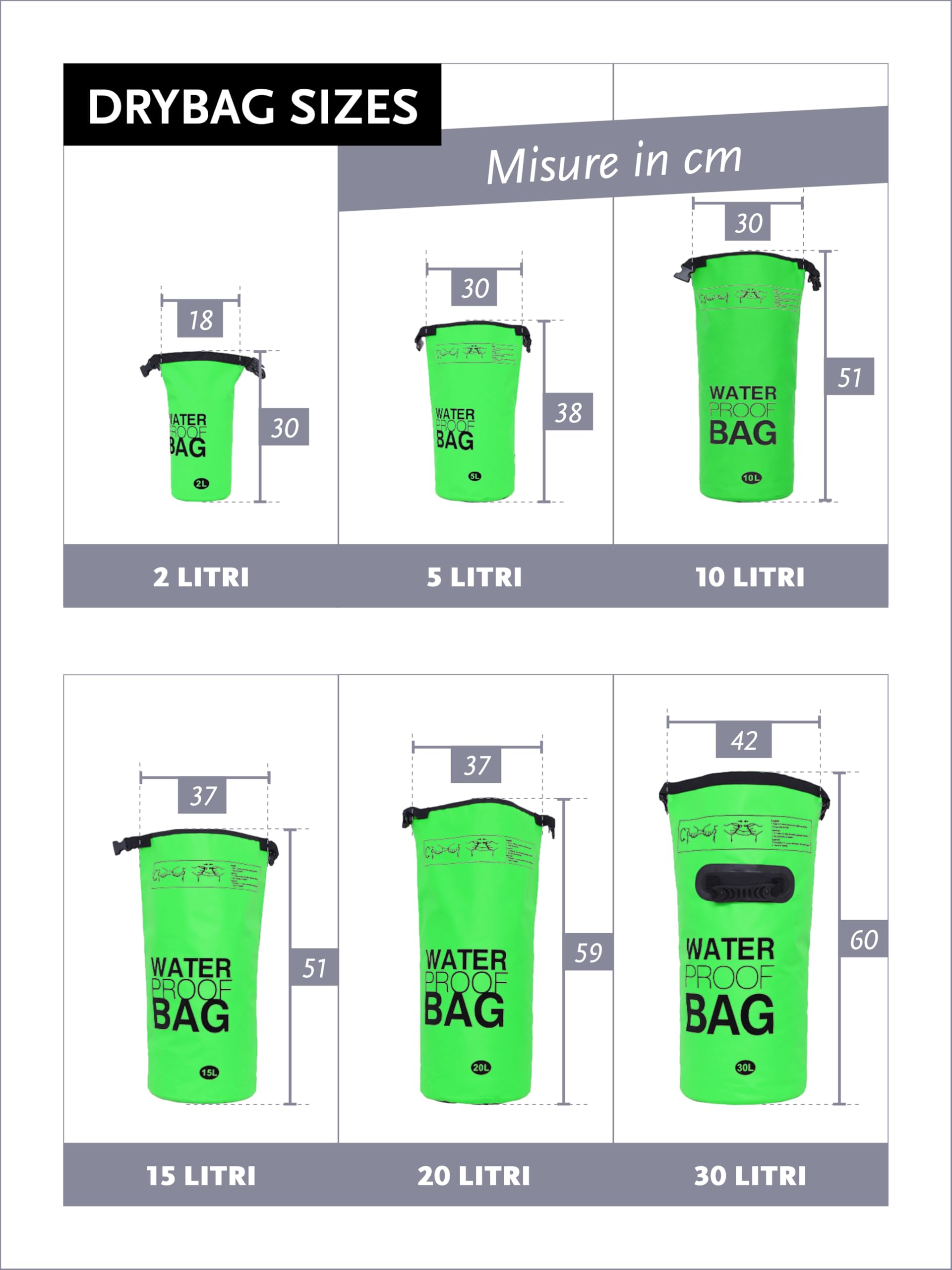 DonDon Dry Bag Borsa Impermeabile da 2l, 5l, 10l, 15l, 20l, 30l con Tracolla - 4