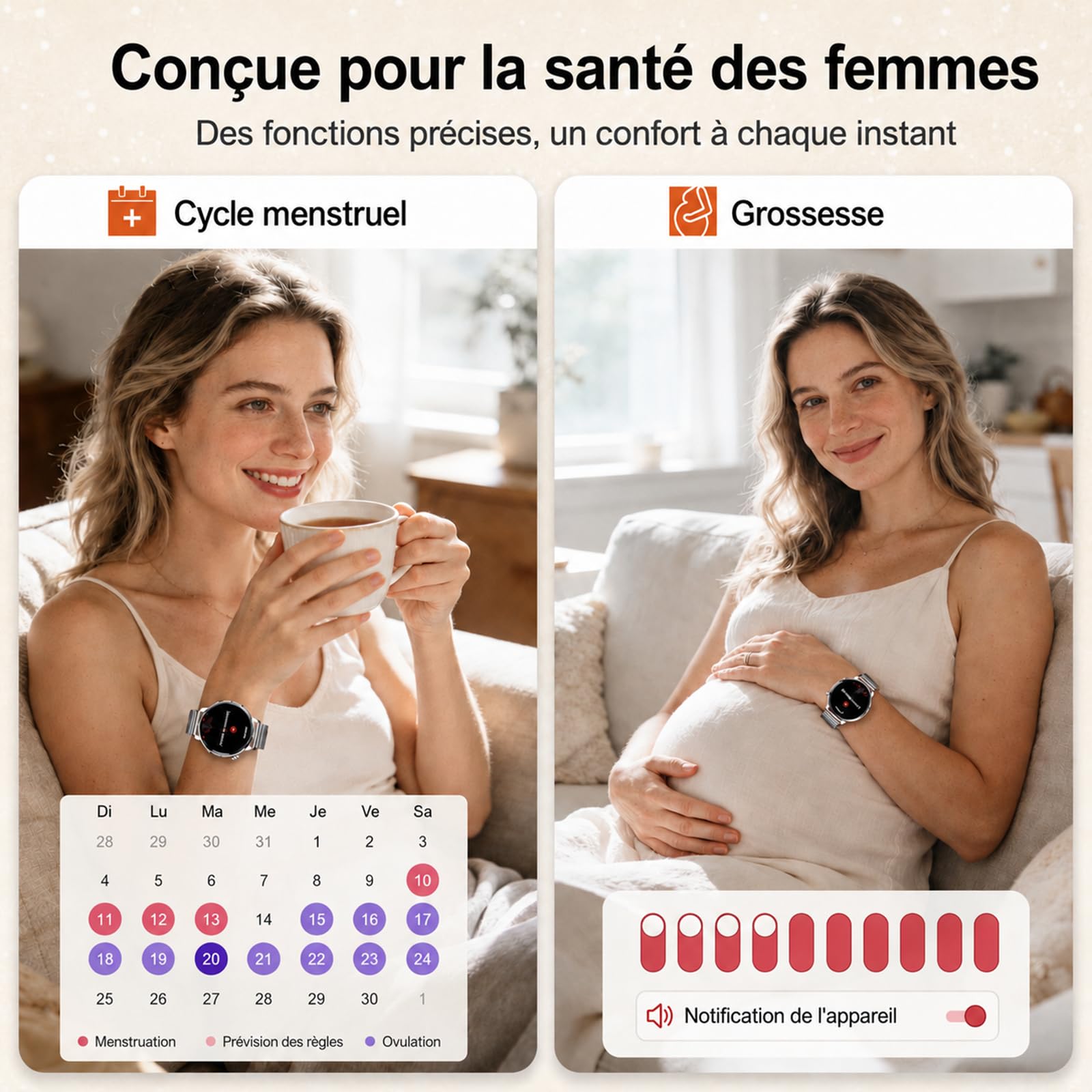Efolen Montre Connectée Femme avec Appel Bluetooth, 1.27" Smartwatch Femme Ronde avec 2 Bracelets, Fréquence Cardiaque SpO2 Sommeil, 100+ Modes Sportifs, Podomètre IP68 pour Android iOS