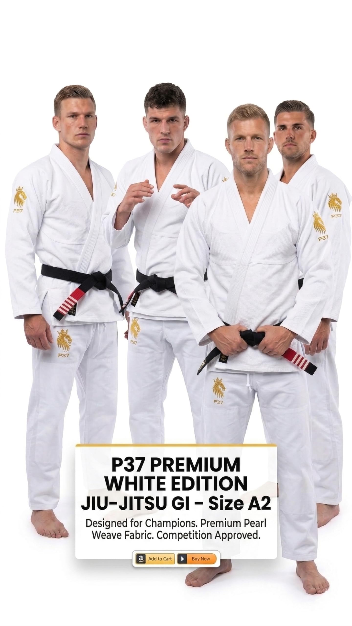 P37 Kimono BJJ Uomo A2 Bianco - Brazilian Jiu Jitsu Gi Pearl Weave, Pantaloni in Cotone Ripstop a Quadretti, Approvato IBJJF, Tessuto Pre-ristretto con Cintura Bianca Gratuita