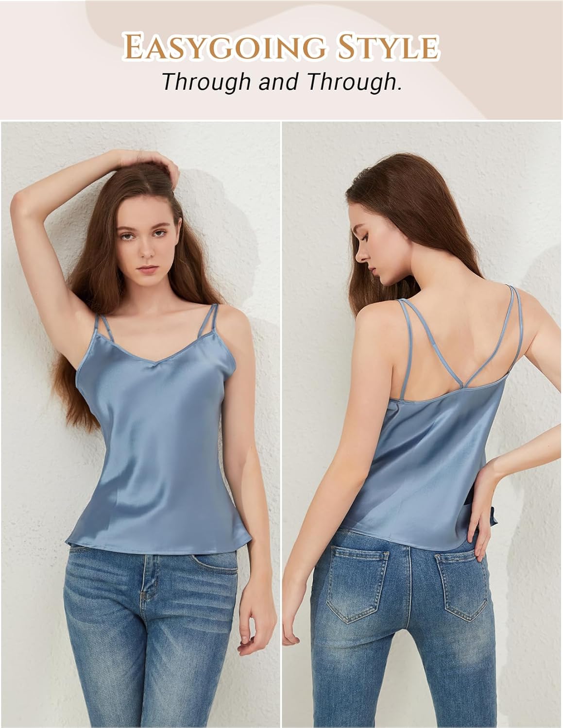 THXSILK 100% Mulberry Silk Cami Tank Top for Women, Luxury Silk Sleepwear & Loungewear, Versatile Camisole Top - Image 2