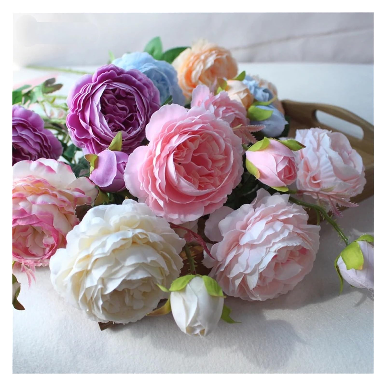 Fiori Finti Simulazione Fiore Bouquet di Rose Seta Artificiale 3 Teste Bouquet da Sposa peonia Composizione Floreale Decorazione di Nozze for Feste a casa Rosa centrotavola(Green)