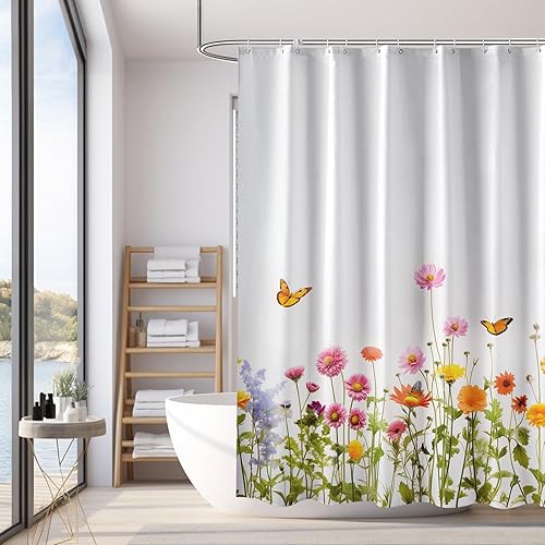 Miniatura 9 de ARICHOMY Cortina de ducha bohemia para baño, cortina de ducha moderna de mediados de siglo, 72 x 72 pulgadas, con 12 ganchos, impermeable, lavable,