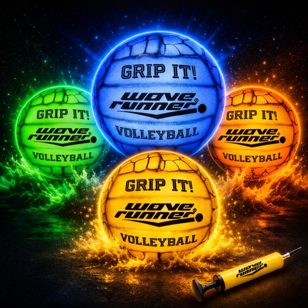 Wave Runner Waterproof Volleyball with Sure-Grip Technology - Beach & Pool Volley Ball for Kids, Teens, Adults | Outdoor Sports Gear for Day & Night Play