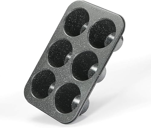 Monfish Molde para magdalenas Jumbo 6 tazas de acero al carbono piedra gris revestimiento antiadherente Muffin Tin 3.5diax3inch taza