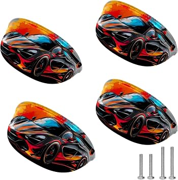 Doodle Racing Car 4 Packs Drawer Hardware, Dresser Pulls, Kitchen Cabinet Handles, 3.4 Inch Length Drawer Pulls Handles for Cabinets Cupboard Furniture