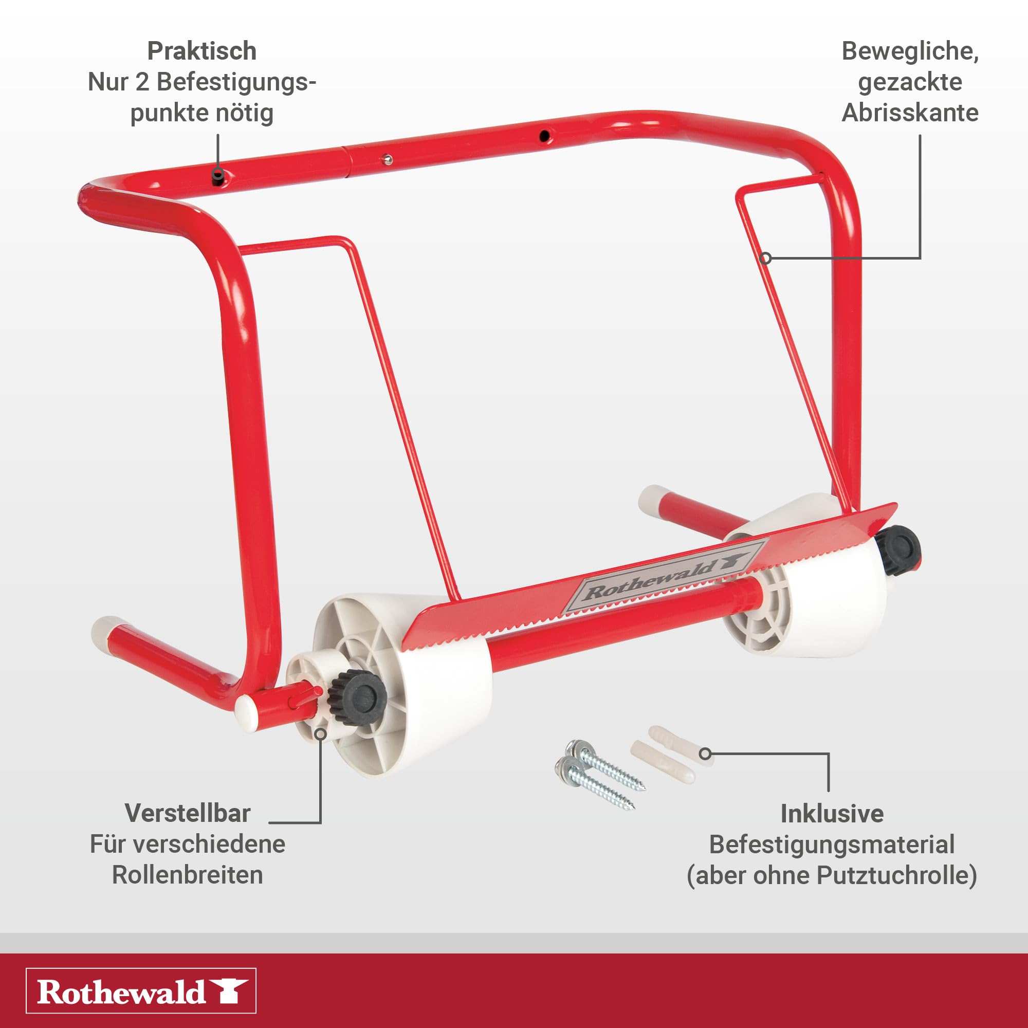 Rothewald Papierrollenhalter Werkstatt, Papierrolle Werkstatt Nicht Inklusive, Wandrollenhalter Inklusive Befestigungsmaterial, Werkstatt Zubehör zum Schrauben, Basteln, Werken & Putzen
