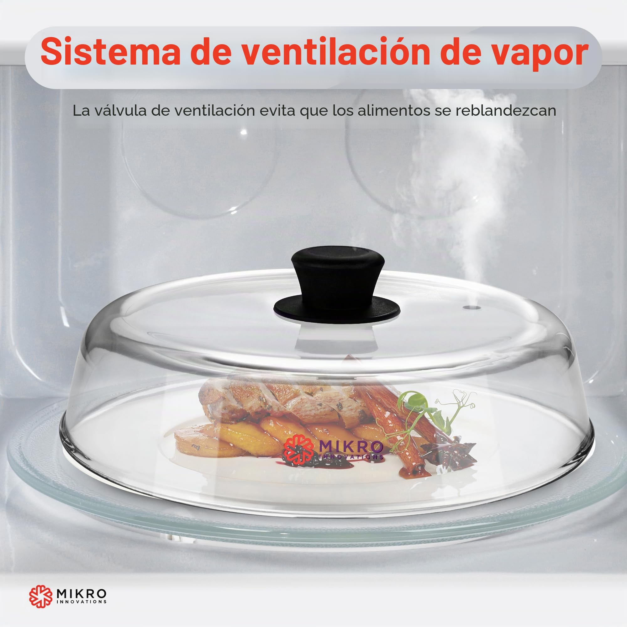 Cubierta de placa de vidrio para microondas para alimentos, resistente protector de salpicaduras de vidrio de borosilicato con agujero de ventilación, 100% apto para alimentos, sin BPA, perilla de