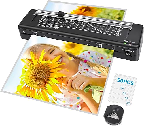 Laminadora A3 Máquina laminadora de calentamiento rápido de 70 segundos, laminador frío y térmico de 13 pulgadas con 50 hojas de laminación, máquina