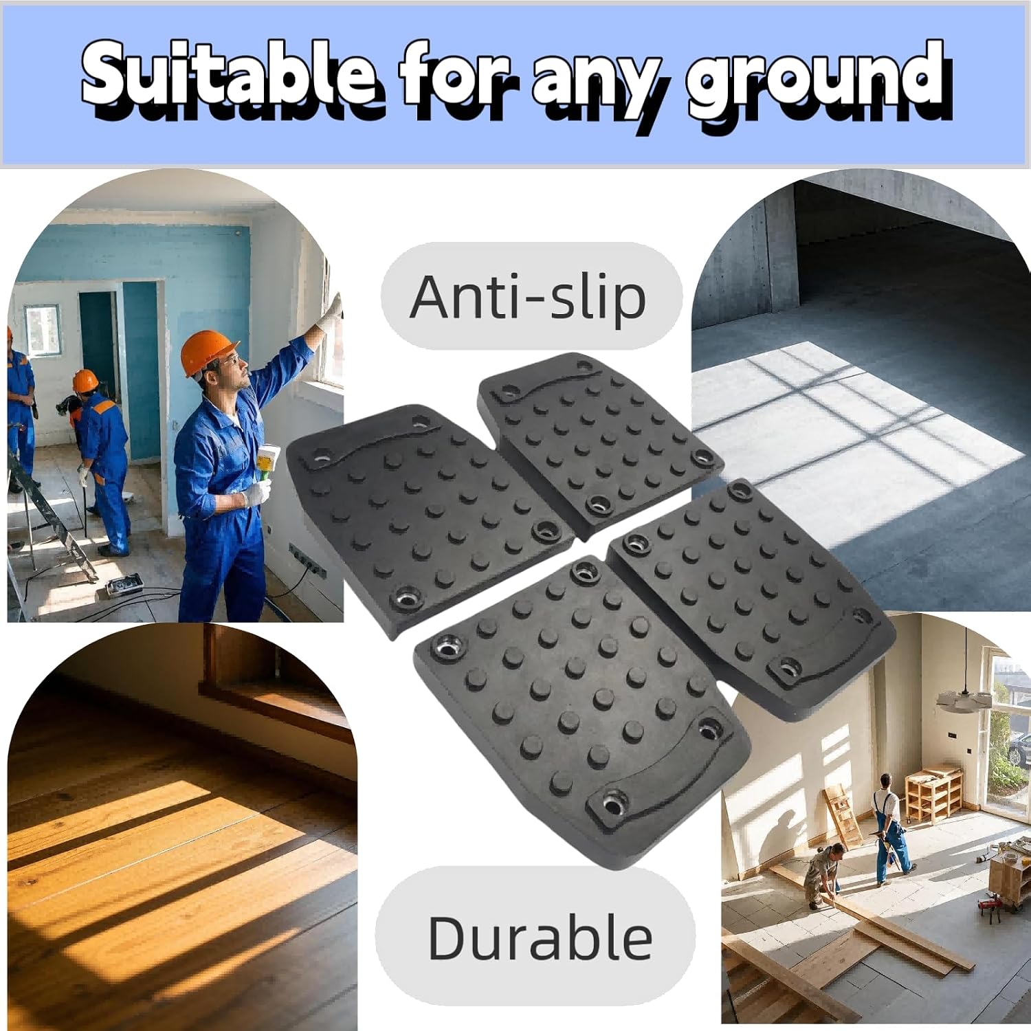 4-Piece Drywall Stilt Sole Non-Slip Replacement Kit,Heavy-Duty Stilt Anti-Slip Mat Anti-Slip Stilt Mats for Construction, Painting, Electrical Work, Plastering, Street Performances