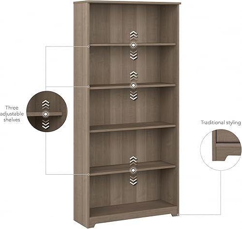 Miniatura 7 de Bush Furniture - Estantería alta de 5 estantes, estantería abierta grande, armario resistente para sala de estar u oficina en casa, colección Cabot,