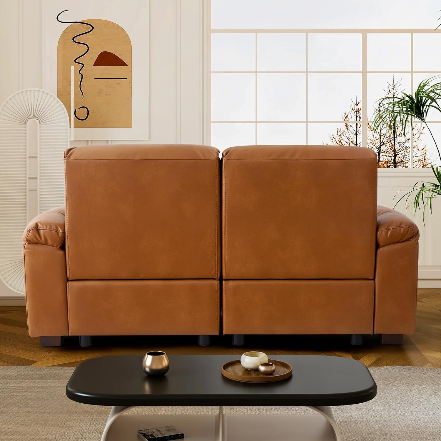 Harkawon Modular Sofa Couch with Pillow Armrest, Loveseat Leather Sofa Couch Deep Seat, High Armrest, Leather Sofas, Couches for Apartment, Dorm, Office (Orange, 2-Seater)